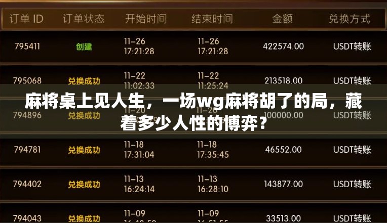 麻将桌上见人生，一场wg麻将胡了的局，藏着多少人性的博弈？