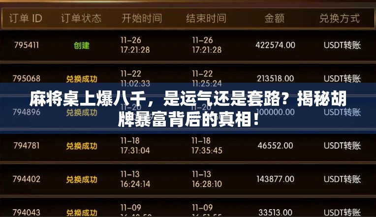 麻将桌上爆八千,是运气还是套路?揭秘胡牌暴富背后的真相!